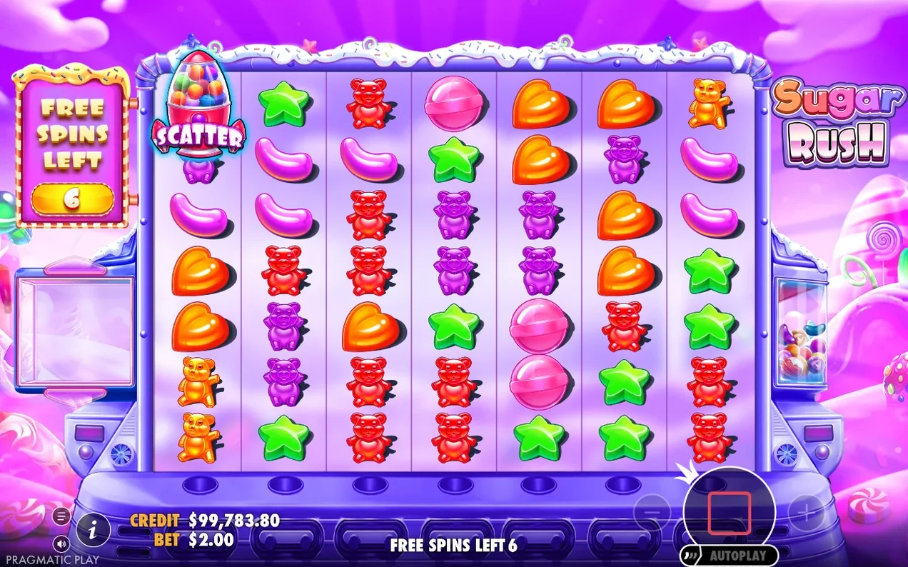 Rotire gratuită cu simbolul SCATTER vizibil pe prima bobină și contorul Free Spins Left 6.